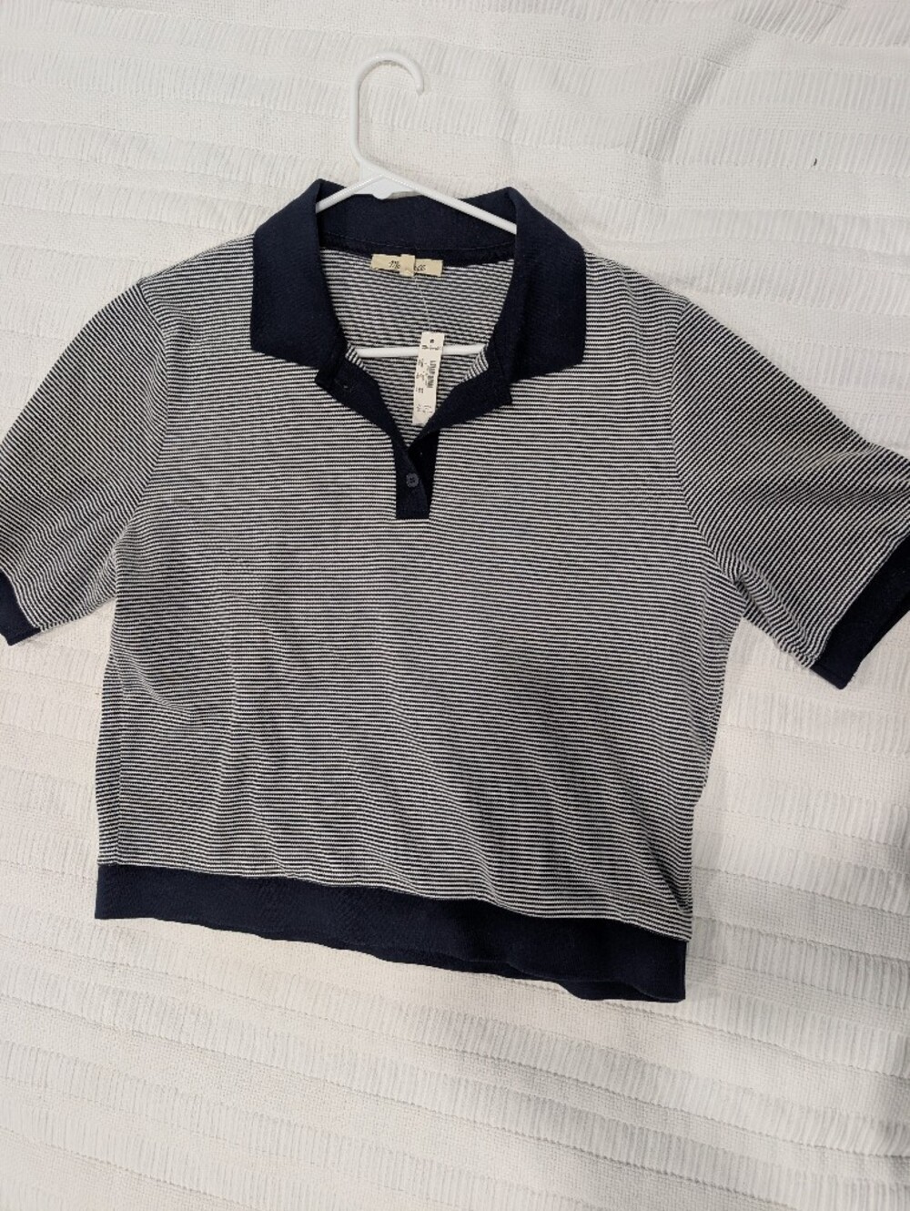 Madewell Navy and White Striped Polo Sweater